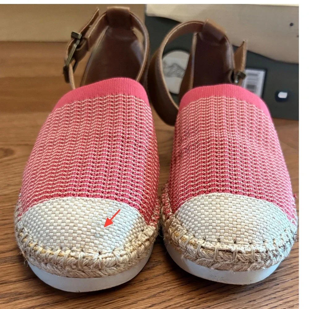Crown Vintage Espadrille Flats Womens 9M Pink Tan Good Woven Ankle Strap Casual